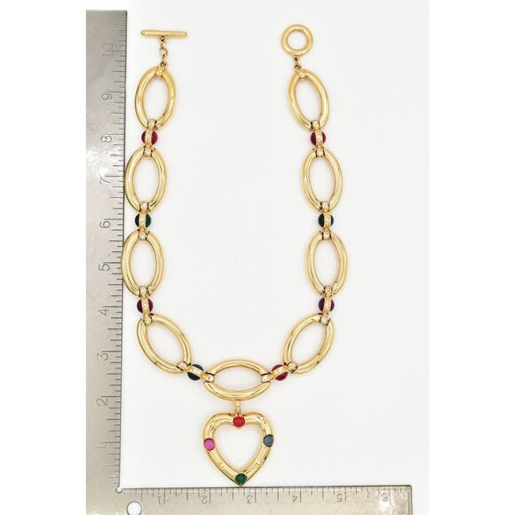 Givenchy Vintage Cabochon Heart Collar Necklace Crystal Chunky RARE Signed Bin7B - Picture 12 of 16